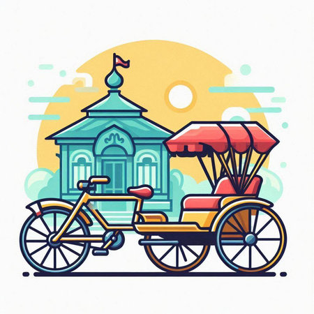 Vintage carriage, vector illustration in flat cartoon style. Travel and tourism.のイラスト素材