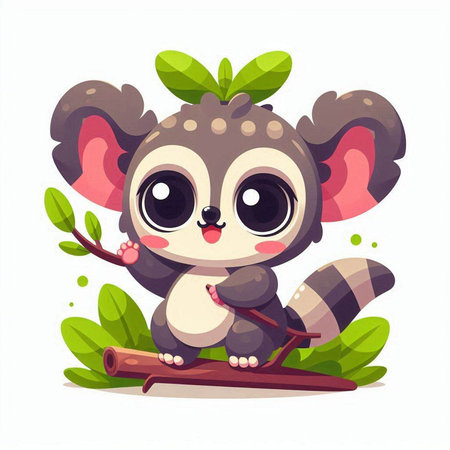 Cute cartoon koala sitting on tree branch. Vector illustration.のイラスト素材