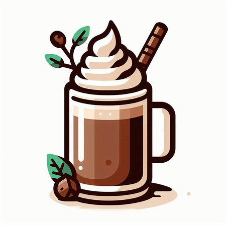 Coffee cup with whipped cream and cinnamon sticks. Vector illustration.のイラスト素材