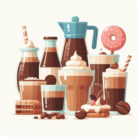 Coffee and chocolate set. Vector illustration in flat style.のイラスト素材