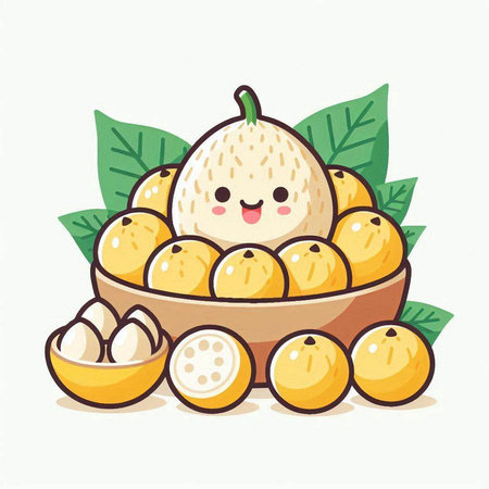 Illustration of a kawaii guava fruit on white backgroundのイラスト素材