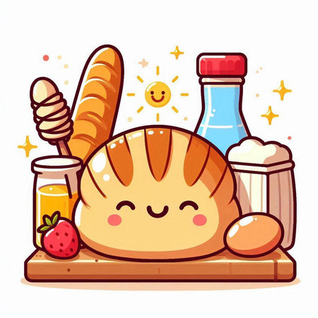 Bread and milk. Cute cartoon character. Vector illustration.のイラスト素材