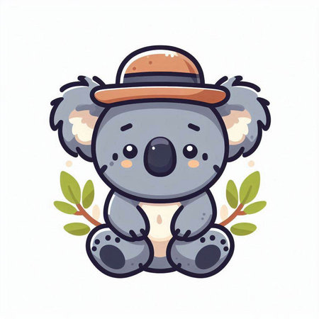 Cute koala with hat. Vector illustration in cartoon style.のイラスト素材