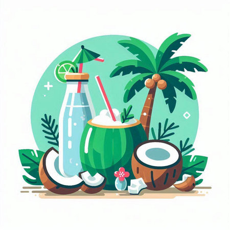 Coconut cocktail with coconut oil. Vector illustration in flat styleのイラスト素材
