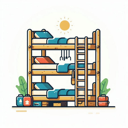 Bunk bed. Vector illustration in flat linear style. Lifestyle concept.のイラスト素材
