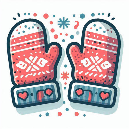 Vector illustration of Christmas mittens with snowflakes on white background.のイラスト素材