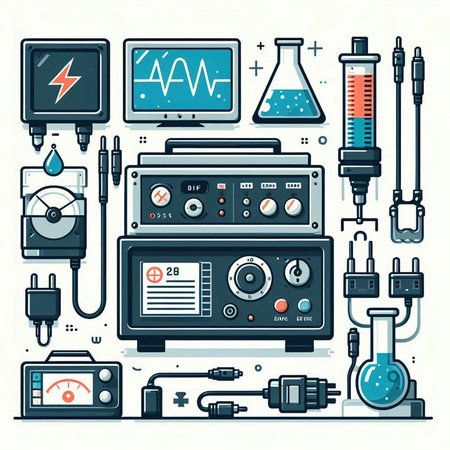 Electronic medical devices and tools. Vector illustration in flat style.のイラスト素材