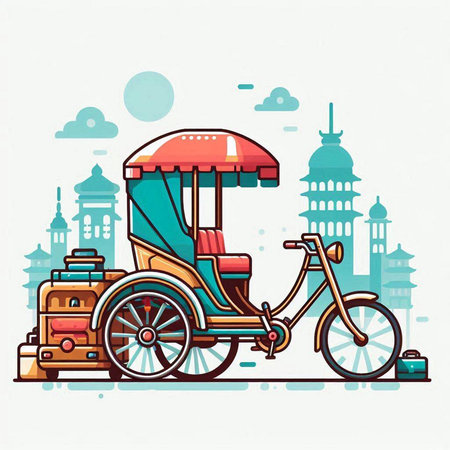 Colorful vector illustration of a rickshaw in Istanbul, Turkeyのイラスト素材