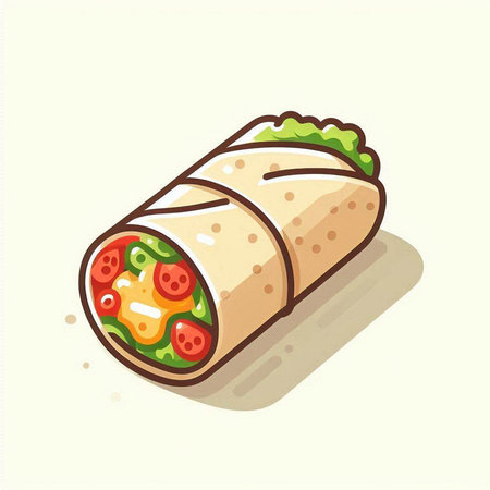 Illustration of a roll with meat and vegetables on a white backgroundのイラスト素材