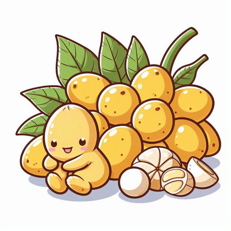 Longkong fruit cartoon character. Vector illustration isolated on white background.のイラスト素材