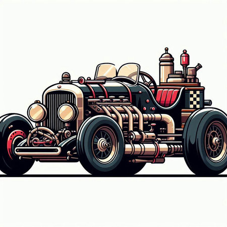 Vintage race car on a white background. Vector illustration in retro style.のイラスト素材
