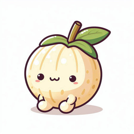 Cute cartoon character of mangosteen fruit. Vector illustration.のイラスト素材