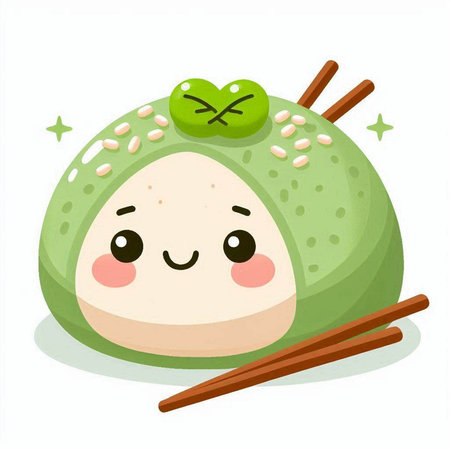 Illustration of a cute kawaii sushi roll with chopsticksのイラスト素材