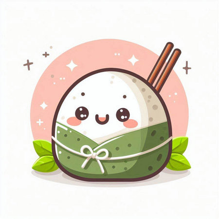 Rice ball with chopsticks. Vector illustration in cartoon style.のイラスト素材