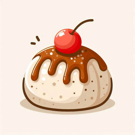 Chocolate pudding with cherry. Vector illustration of a sweet dessert.のイラスト素材