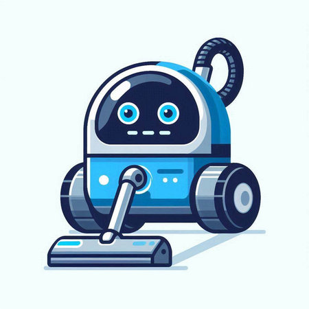 Robot vacuum cleaner. Artificial intelligence. Vector illustration in cartoon styleのイラスト素材