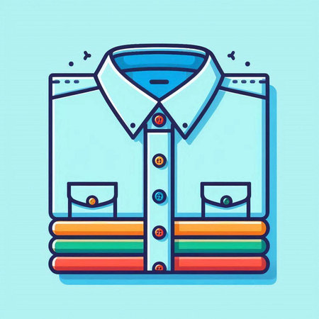 Shirt icon in flat line style. Vector illustration isolated on blue background.のイラスト素材