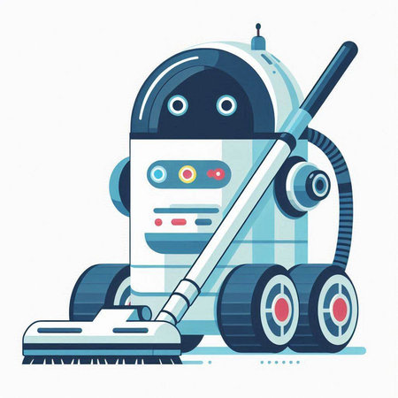 Robot vacuum cleaner. Vector illustration in flat style. Isolated on white background.のイラスト素材