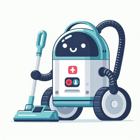 Cute cartoon robot vacuum cleaner. Vector illustration in flat style.のイラスト素材