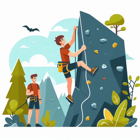 Climbing and mountaineering. Vector illustration in flat styleのイラスト素材