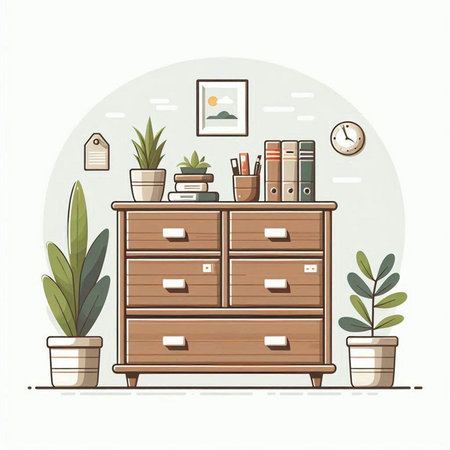 Illustration of a wooden chest of drawers in a flat styleのイラスト素材