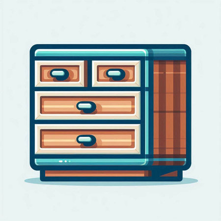 Illustration of a cabinet with drawers in flat style. Vector illustration.のイラスト素材