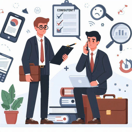 Businessman and businesswoman in office. Vector illustration in flat styleのイラスト素材