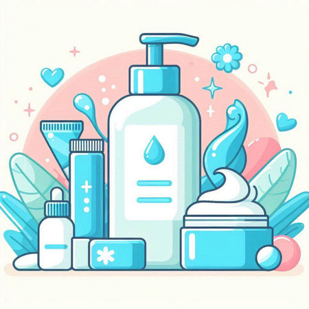 Cosmetic bottle, cream, lotion, lotion. Vector illustration.のイラスト素材