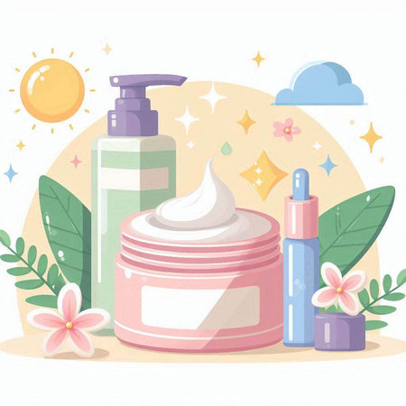 Vector illustration of a cosmetic jar with cream, lotion, lotion.のイラスト素材
