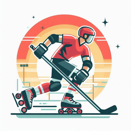 Hockey player on roller skates. Vector illustration in flat styleのイラスト素材