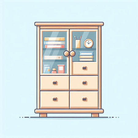 Cabinet with books. Vector illustration in flat cartoon style.のイラスト素材