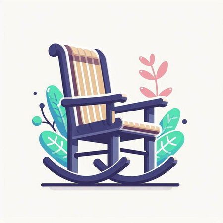 Vector illustration of rocking chair with flowers and leaves in flat style.のイラスト素材