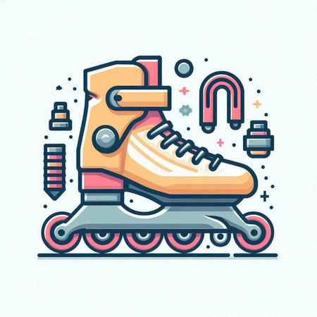 Roller skates flat line icon. Vector illustration of sport equipment.のイラスト素材