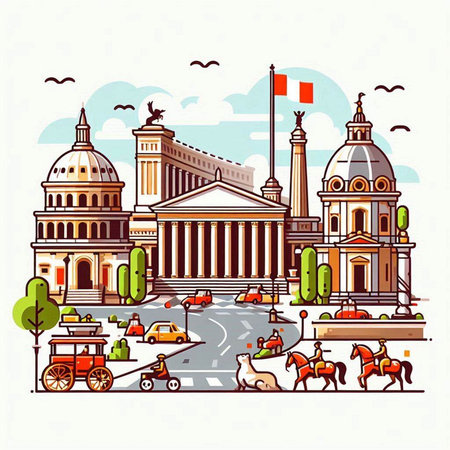 Rome, Italy. Landmarks of the city. Vector illustrationのイラスト素材