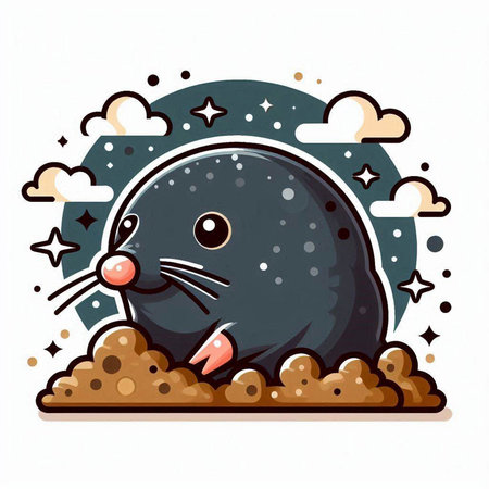 Vector illustration of a cute cartoon mole in the hole. Vector illustration.のイラスト素材
