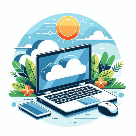 Cloud computing concept. Laptop with cloud computing symbol. Vector illustrationのイラスト素材