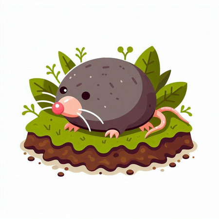 Vector illustration of a funny cartoon mole. Funny mole on the ground.のイラスト素材