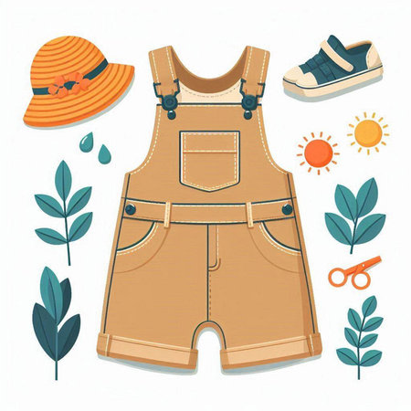 Set of summer clothes and accessories. Vector illustration in flat style.のイラスト素材