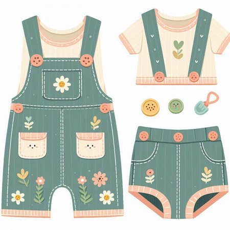 Set of baby clothes and accessories. Vector illustration in cartoon style.のイラスト素材
