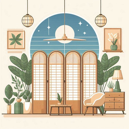 Interior of the living room. Vector illustration in flat style.のイラスト素材