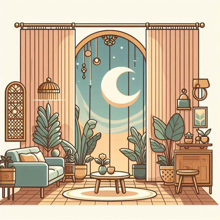 Interior of the living room. Vector illustration in retro style.のイラスト素材