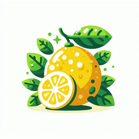 Lemon vector illustration isolated on white background. Fresh citrus fruit with leaves.のイラスト素材