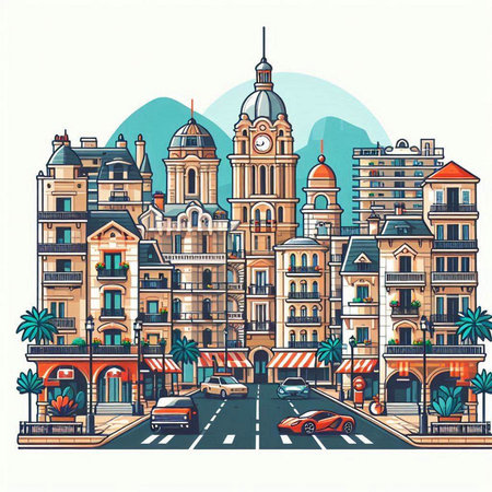 Cityscape of the old town of Barcelona, Spain. Vector illustration.のイラスト素材