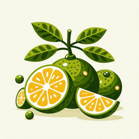 Citrus fruit, lime, lemon, orange. Vector illustration.のイラスト素材