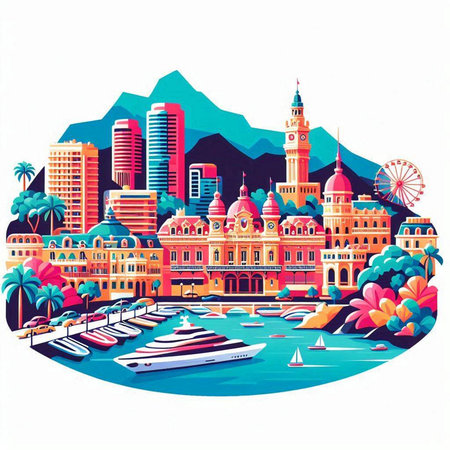 Malaysia cityscape with colorful buildings and boats, vector illustrationのイラスト素材