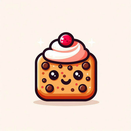 Cute kawaii cupcake with cream and berries. Vector illustration.のイラスト素材