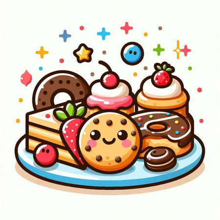 Cute cartoon vector illustration of a set of donuts and cakesのイラスト素材