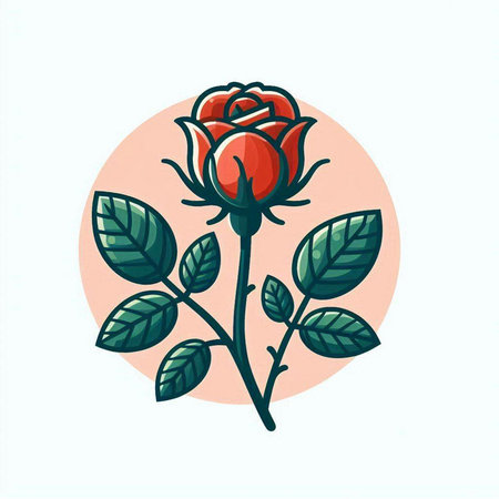 Rose flower flat icon. Vector illustration. Red rose on white background.のイラスト素材