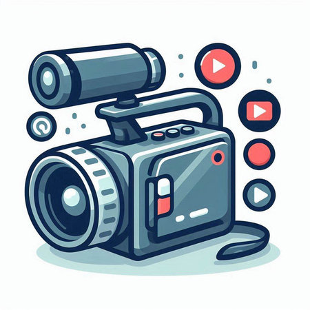 Video camera icon. Vector illustration of a video camera with buttons.のイラスト素材