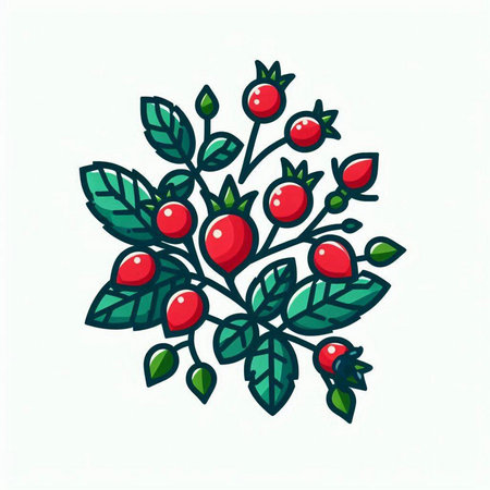 Rosehip branch with ripe berries. Vector illustration in doodle style.のイラスト素材